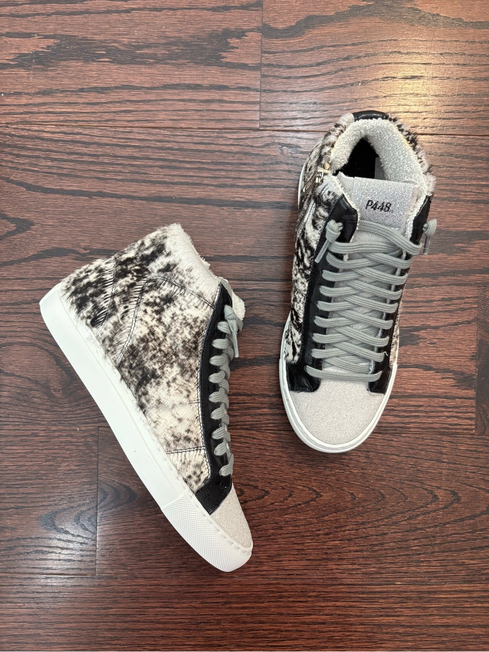 P448 High Top Sneakers Cow Softy Print Calf Fur Leather Size 36 NIB - Picture 2 of 11